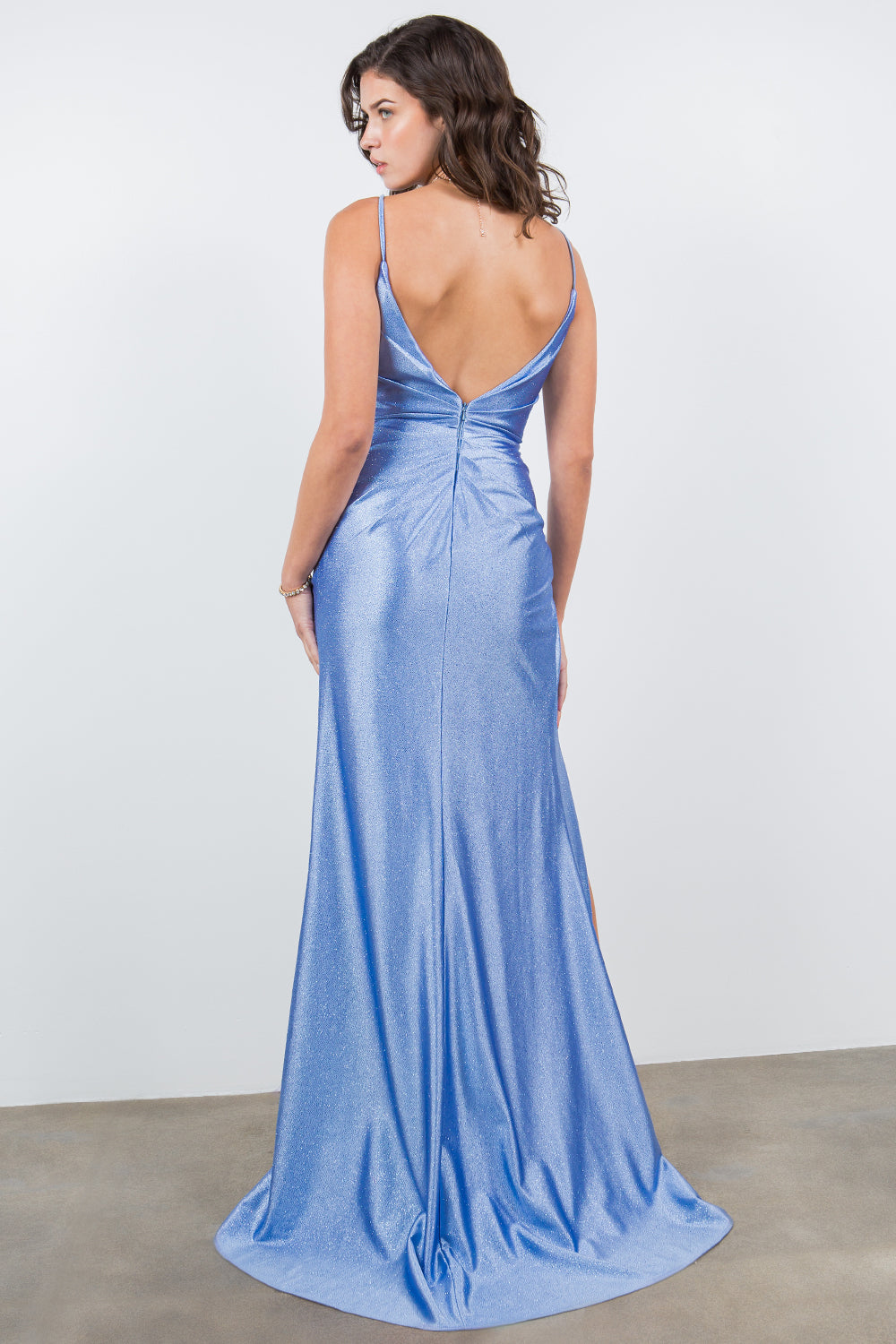 Glitter Satin Sleeveless Slit Gown by Cinderella Couture 8117J