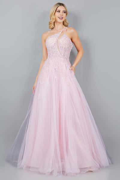 Sequin One Shoulder A-line Tulle Gown by Cinderella Couture 8118J
