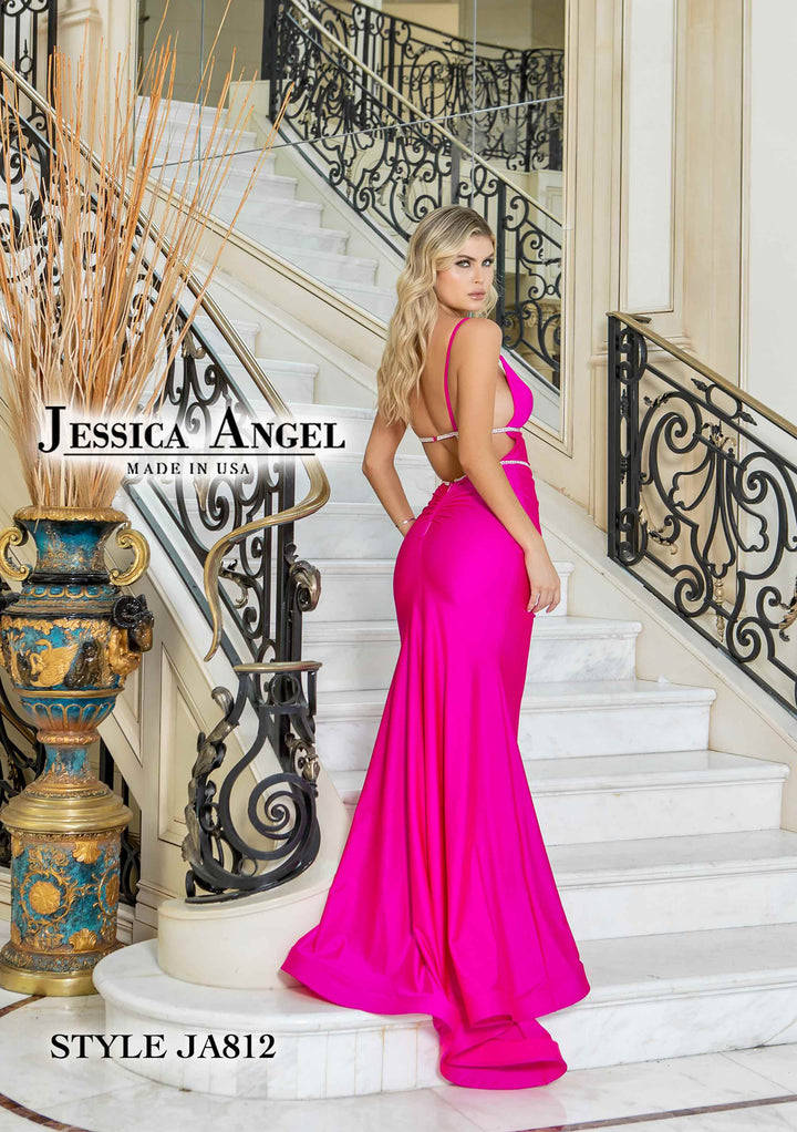 Jersey Fitted V-Neck Gown by Jessica Angel 812