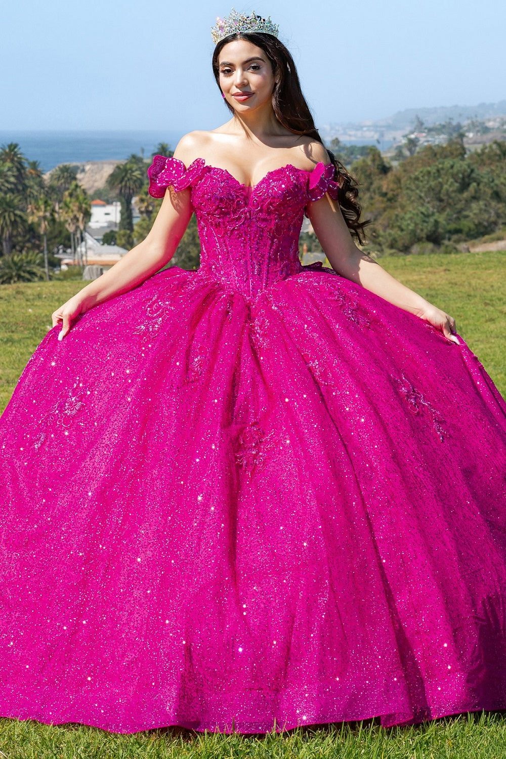 3D Butterfly Off Shoulder Ball Gown by Cinderella Couture 8120J
