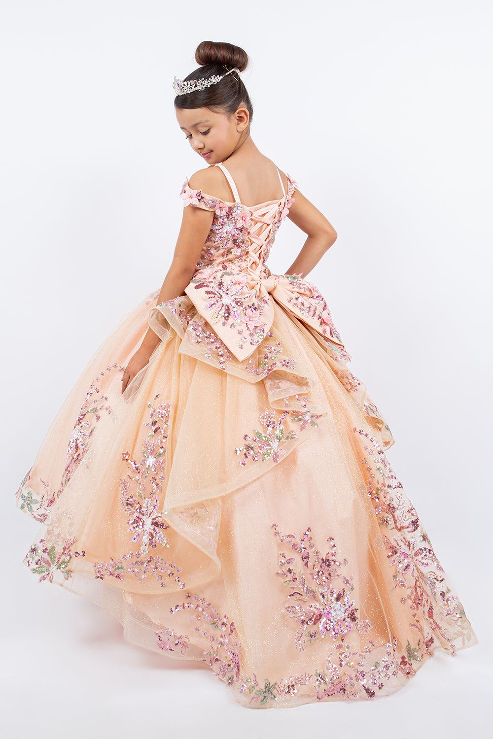 Girls 3D Floral Cold Shoulder Gown by Cinderella Couture 8125