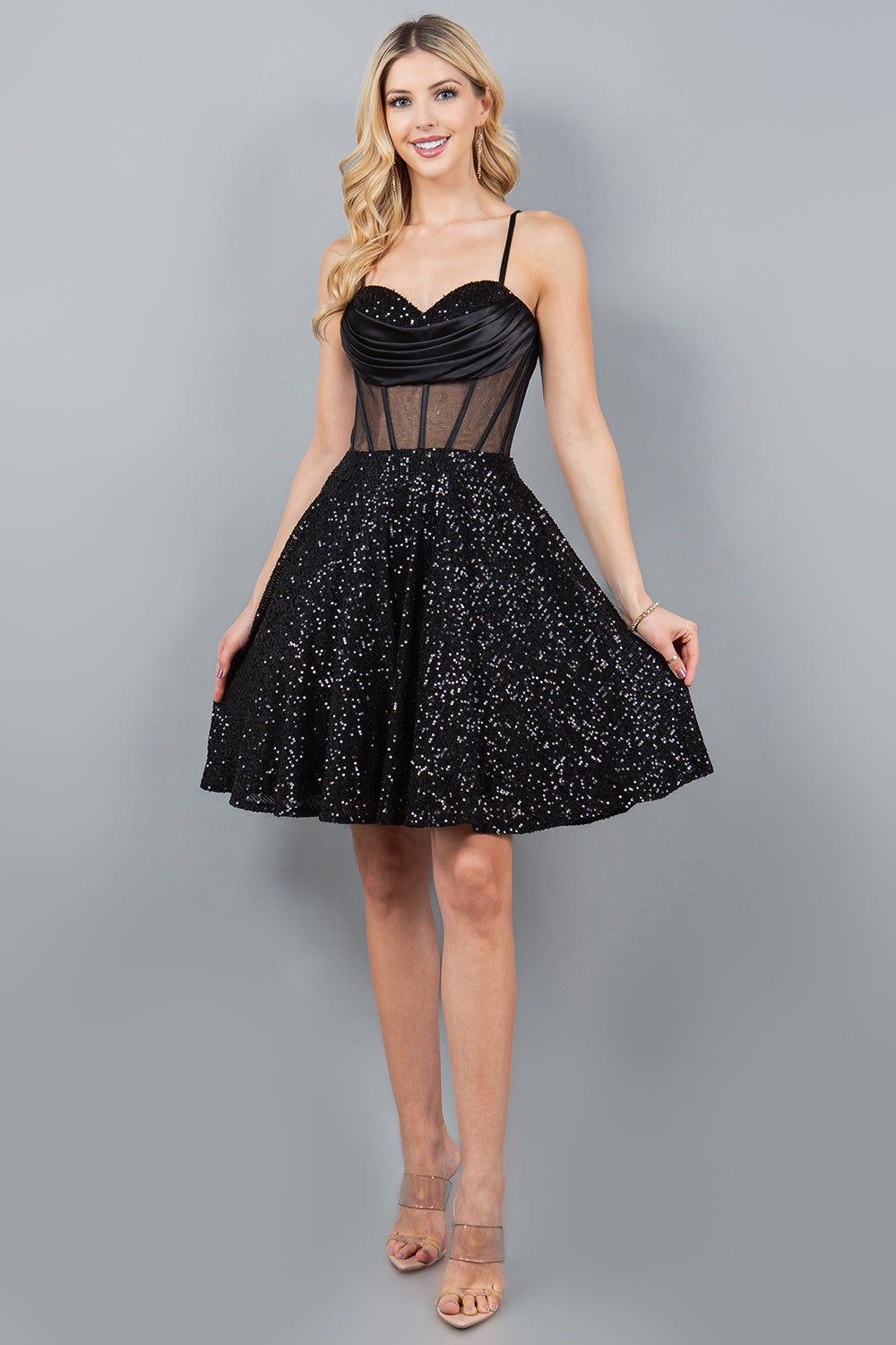 Sequin Short Sheer Corset Dress by Cinderella Couture 8126J