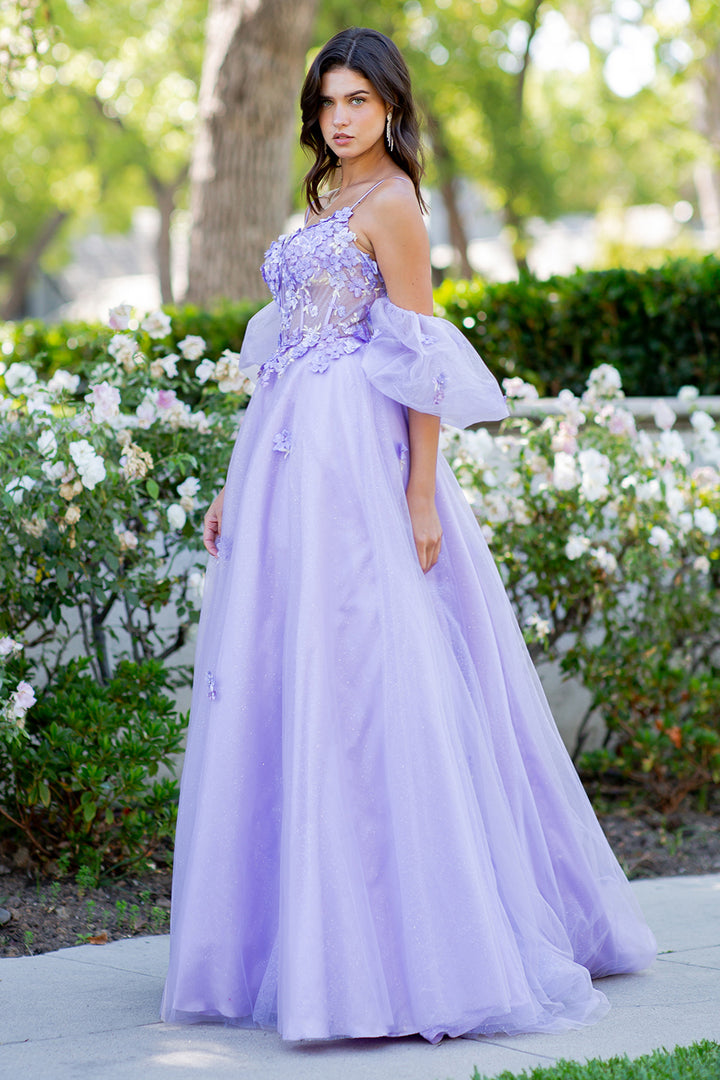 3D Floral Puff Sleeve A-line Gown by Cinderella Couture 8130J