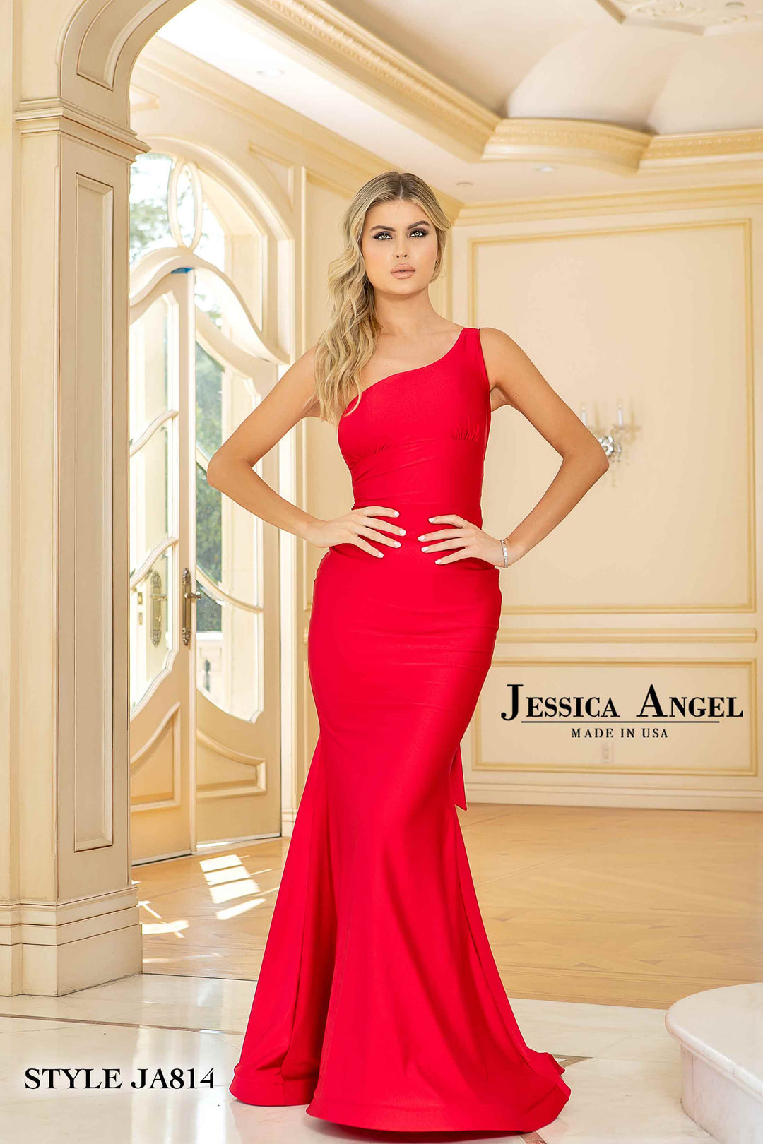 Jersey Fitted One Shoulder Gown by Jessica Angel 814