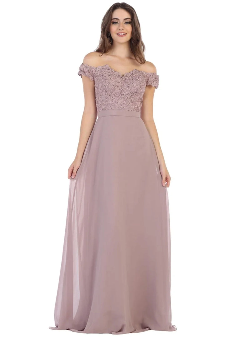 Applique Off Shoulder Gown by May Queen MQ1601