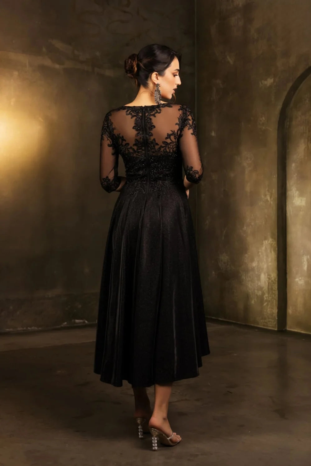 Mid-Sleeve Tea Length Dress by May Queen MQ2057