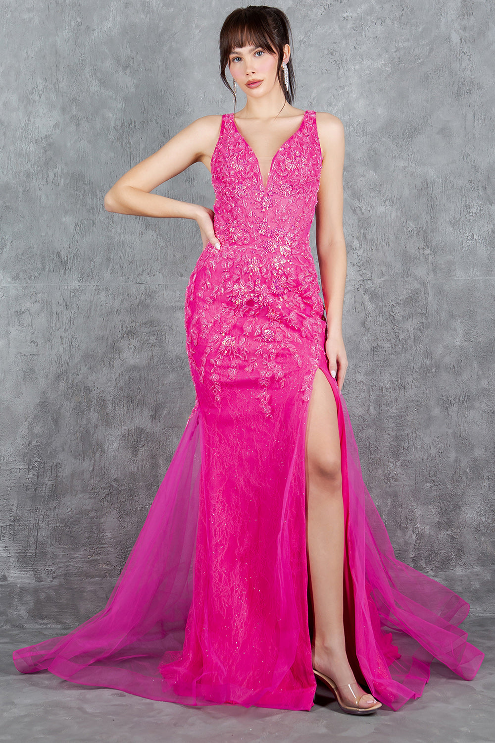 Applique V-Neck Slit Gown by Cinderella Couture 8241J
