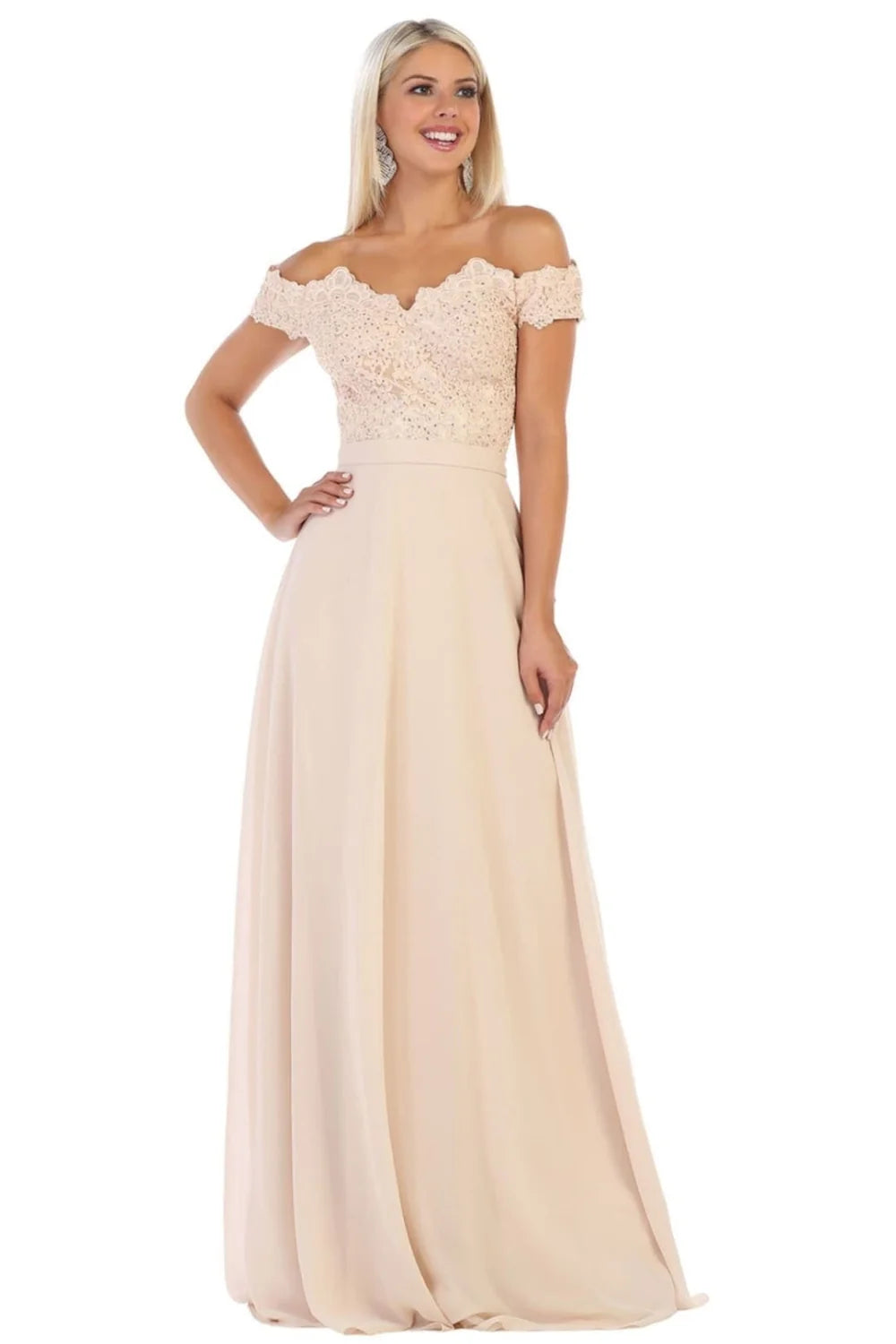 Applique Off Shoulder Gown by May Queen MQ1601