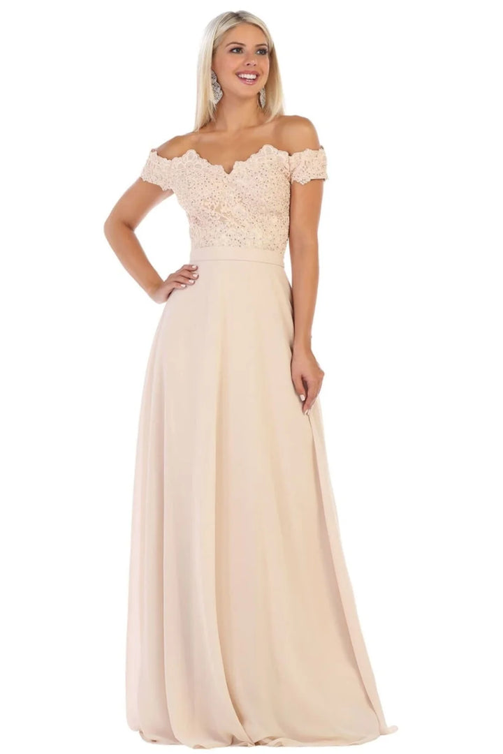 Applique Off Shoulder Gown by May Queen MQ1601