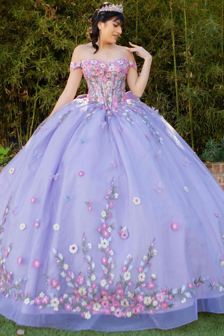 Floral Off Shoulder Ball Gown by Cinderella Couture 8260J