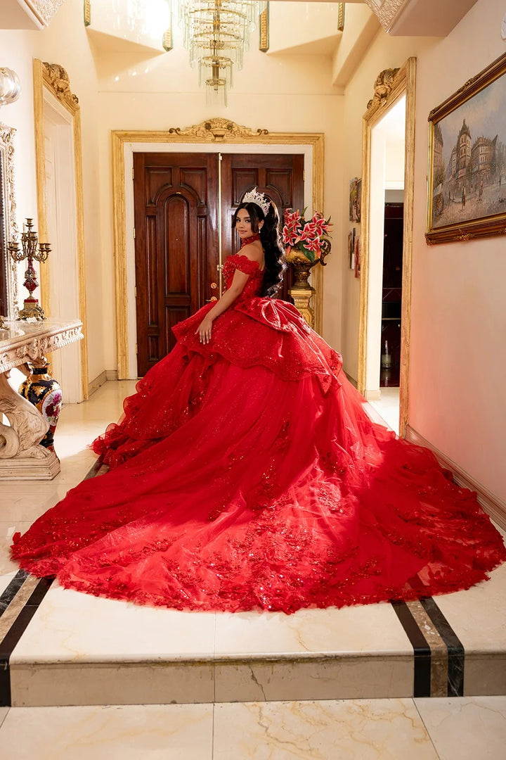 Off Shoulder Layered Ball Gown by May Queen LK298