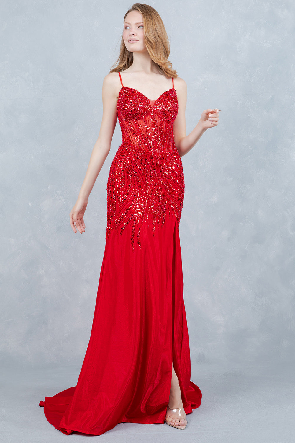 Sequin Sleeveless Slit Gown by Cinderella Couture 8329J