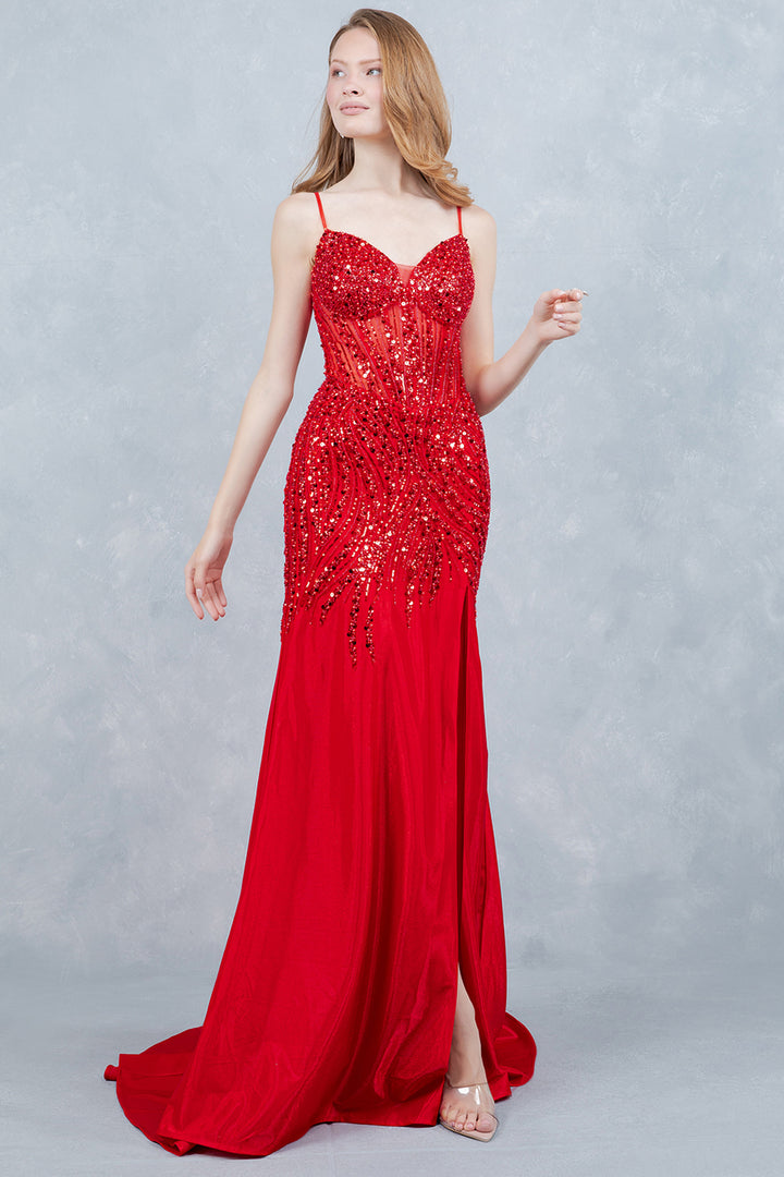 Sequin Sleeveless Slit Gown by Cinderella Couture 8329J