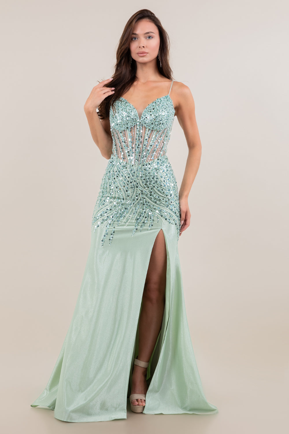 Sequin Sleeveless Slit Gown by Cinderella Couture 8329J