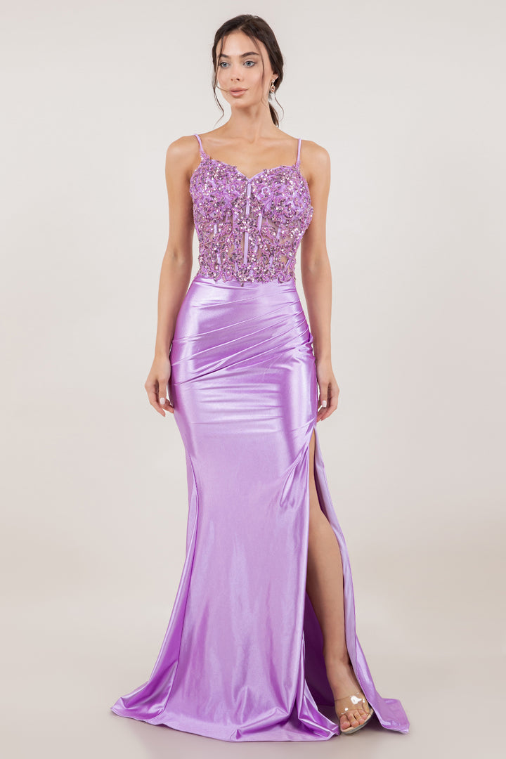 Applique Sleeveless Slit Gown by Cinderella Couture 8334J