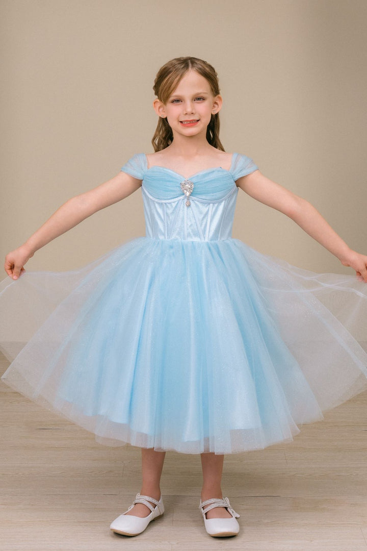 Girls Off Shoulder Tea Length Dress by Cinderella Couture 8341