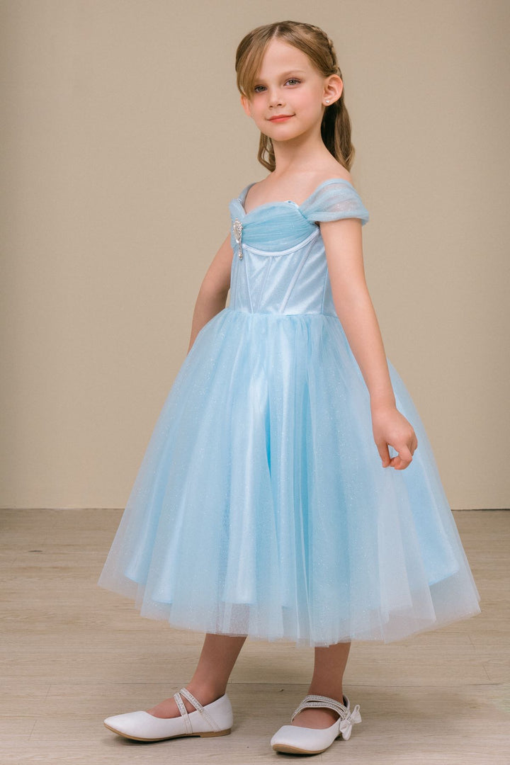 Girls Off Shoulder Tea Length Dress by Cinderella Couture 8341