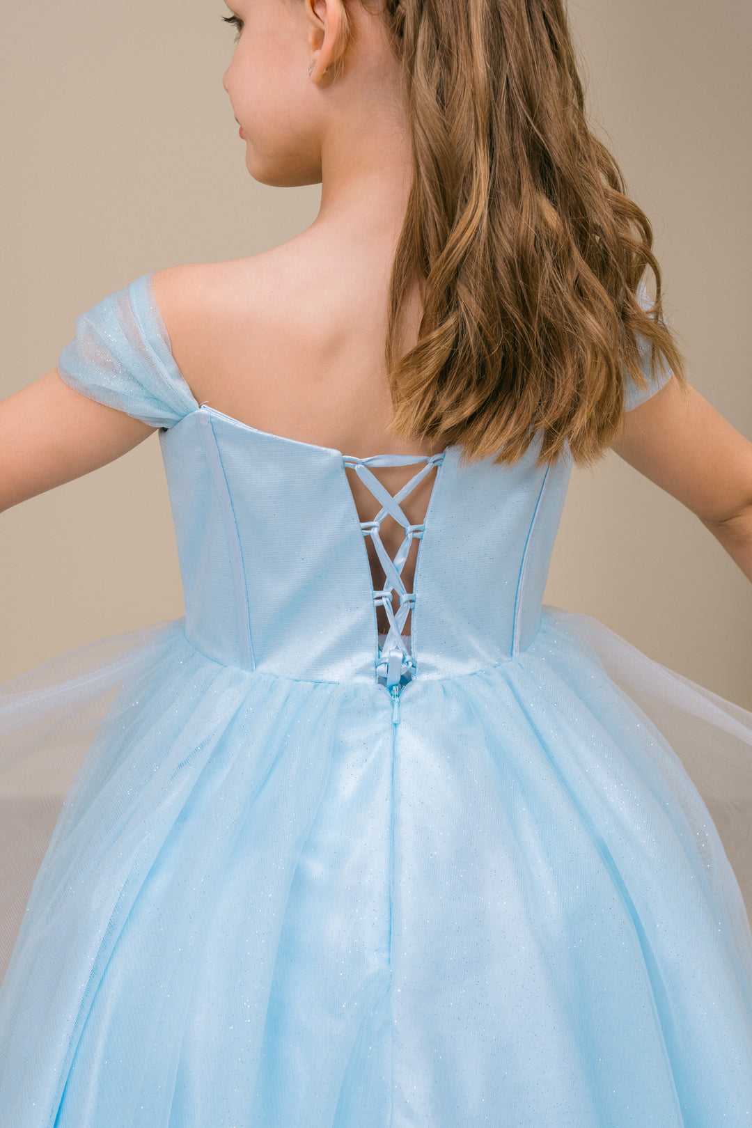 Girls Off Shoulder Tea Length Dress by Cinderella Couture 8341