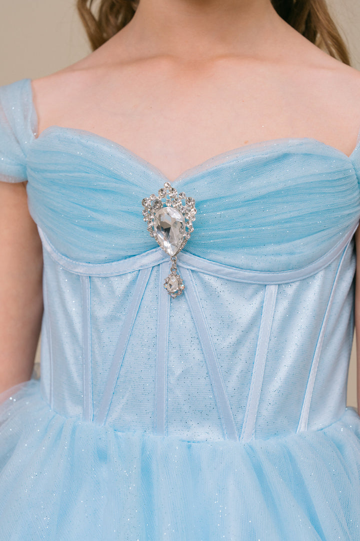 Girls Off Shoulder Tea Length Dress by Cinderella Couture 8341