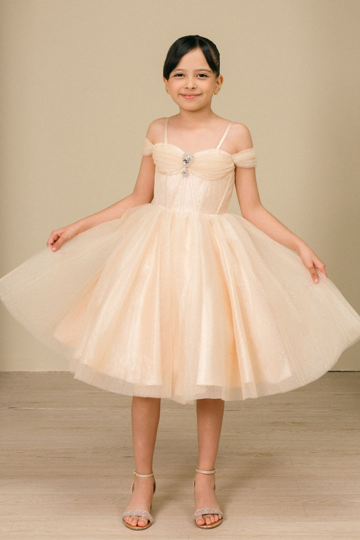 Girls Off Shoulder Tea Length Dress by Cinderella Couture 8341