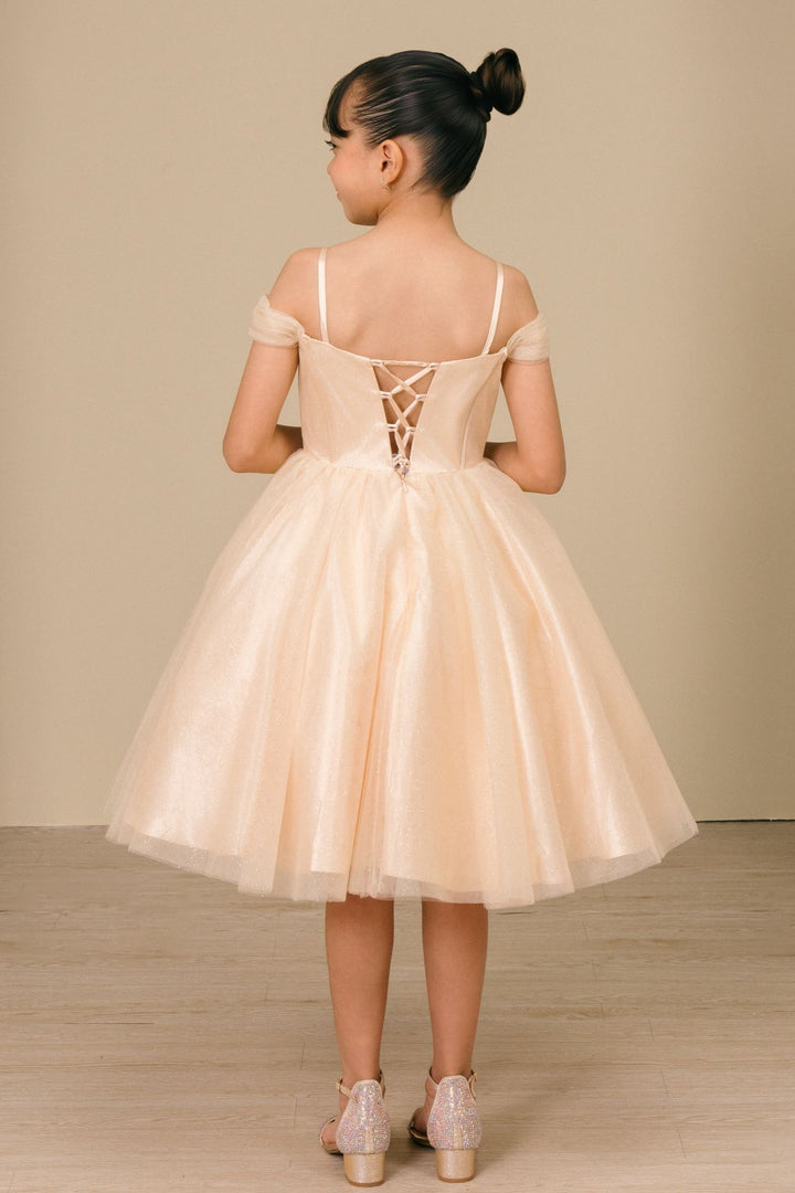 Girls Off Shoulder Tea Length Dress by Cinderella Couture 8341