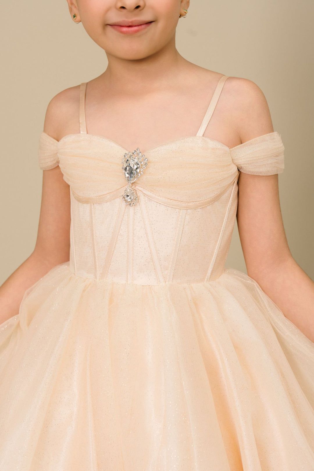 Girls Off Shoulder Tea Length Dress by Cinderella Couture 8341