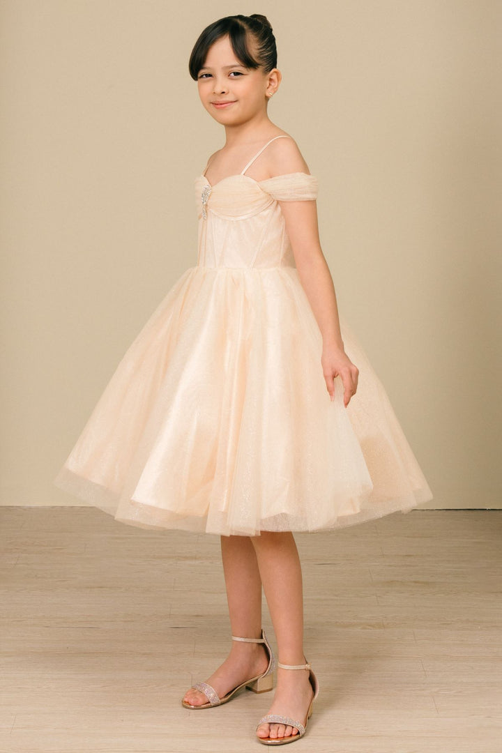 Girls Off Shoulder Tea Length Dress by Cinderella Couture 8341