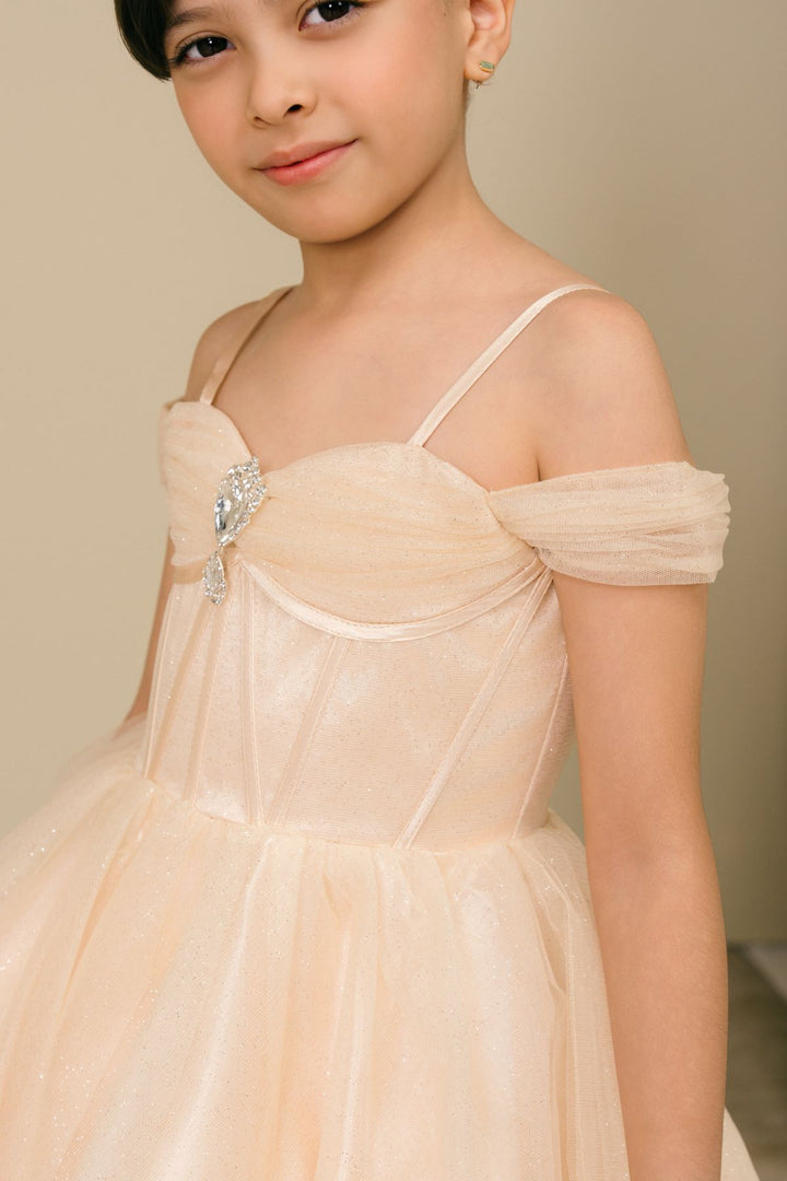 Girls Off Shoulder Tea Length Dress by Cinderella Couture 8341