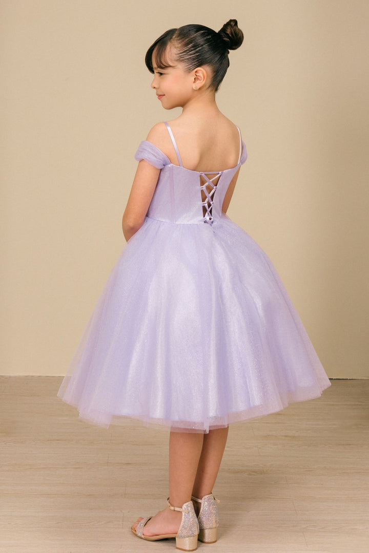 Girls Off Shoulder Tea Length Dress by Cinderella Couture 8341