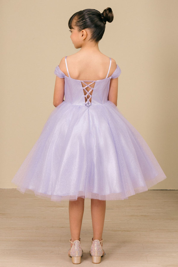 Girls Off Shoulder Tea Length Dress by Cinderella Couture 8341