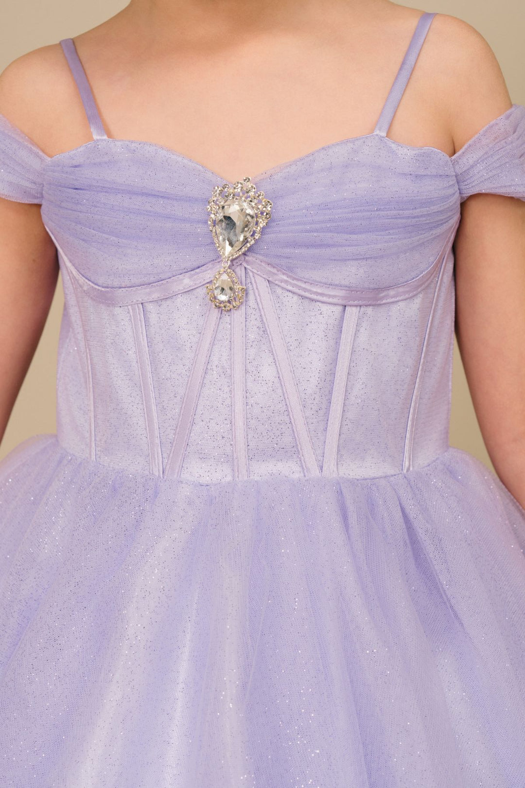 Girls Off Shoulder Tea Length Dress by Cinderella Couture 8341