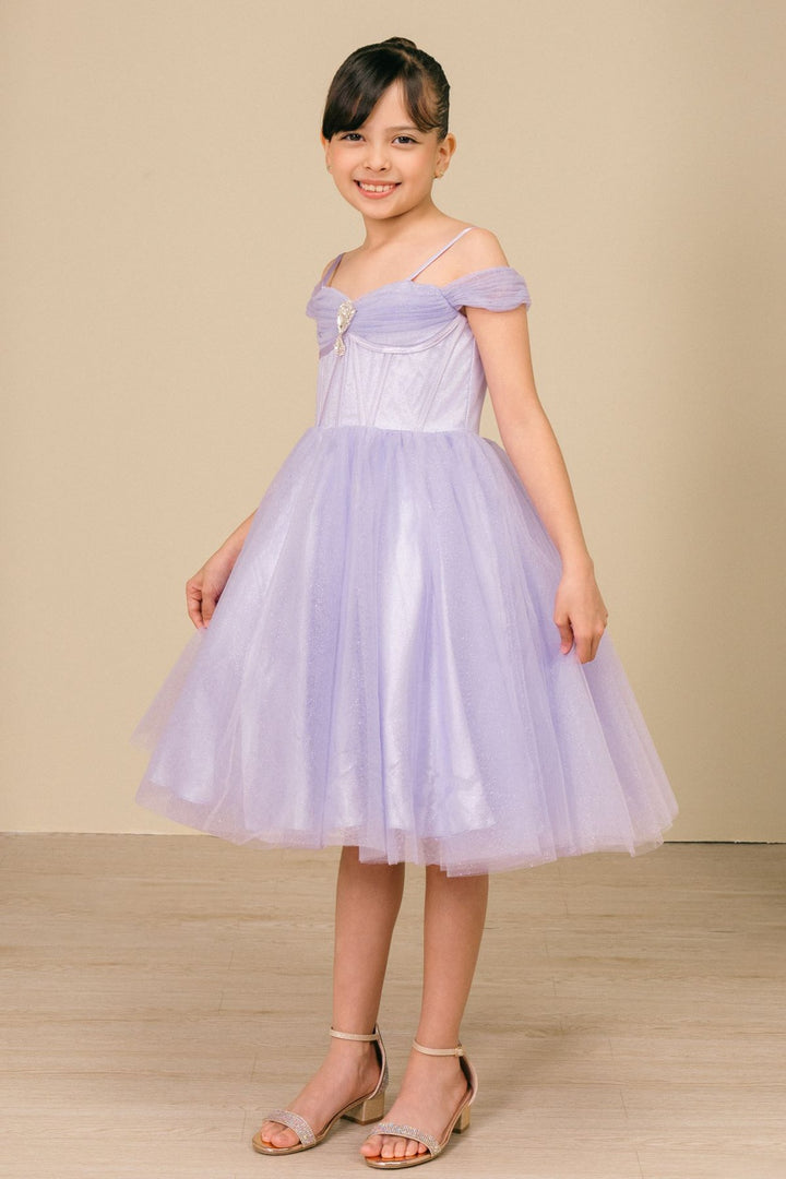 Girls Off Shoulder Tea Length Dress by Cinderella Couture 8341