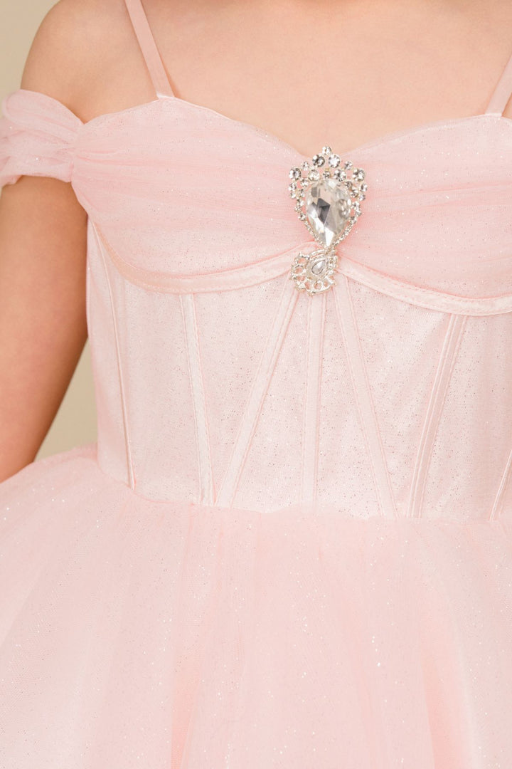 Girls Off Shoulder Tea Length Dress by Cinderella Couture 8341