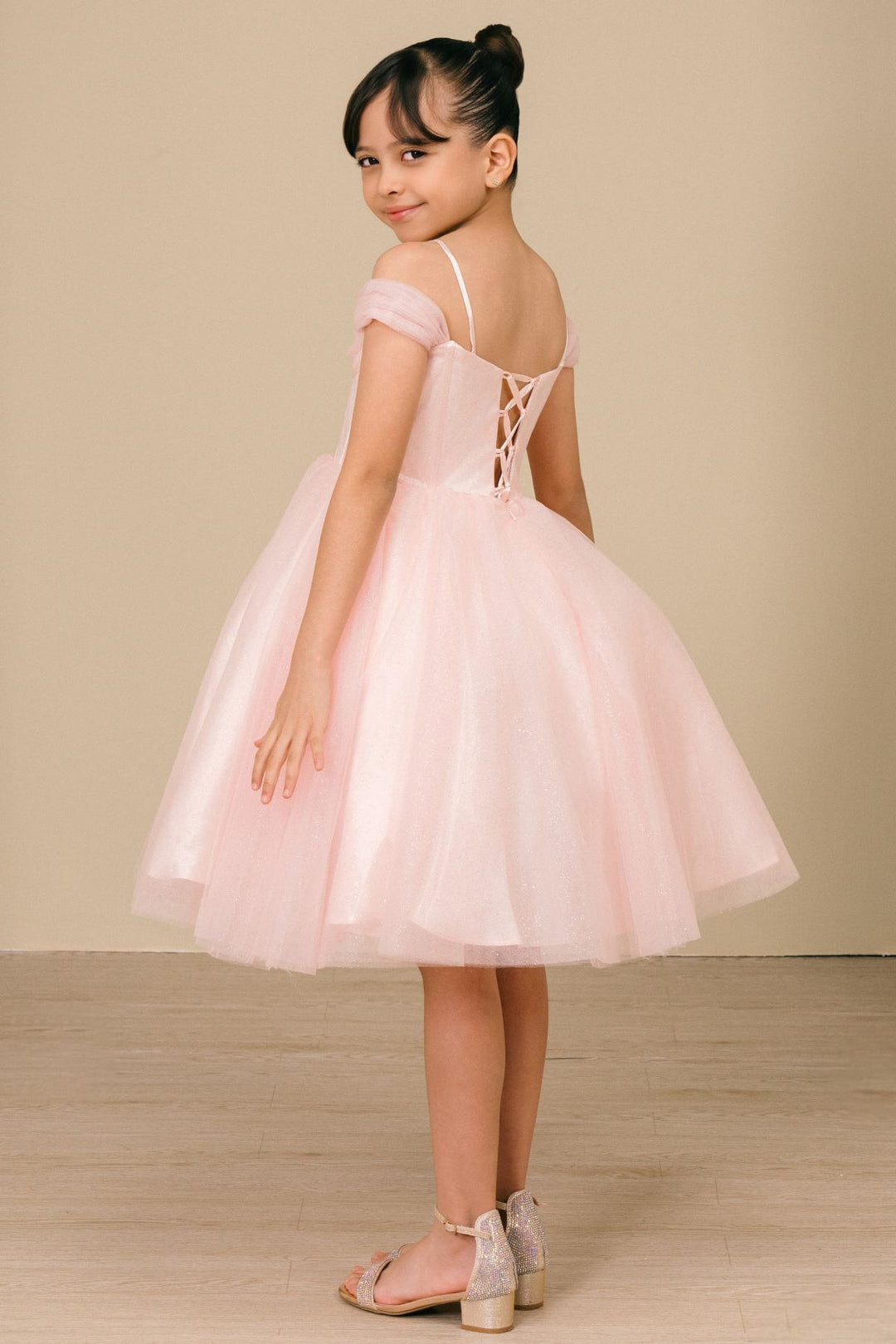 Girls Off Shoulder Tea Length Dress by Cinderella Couture 8341