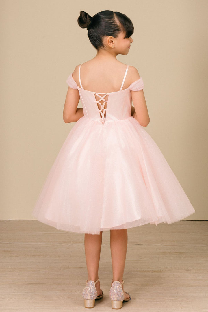 Girls Off Shoulder Tea Length Dress by Cinderella Couture 8341