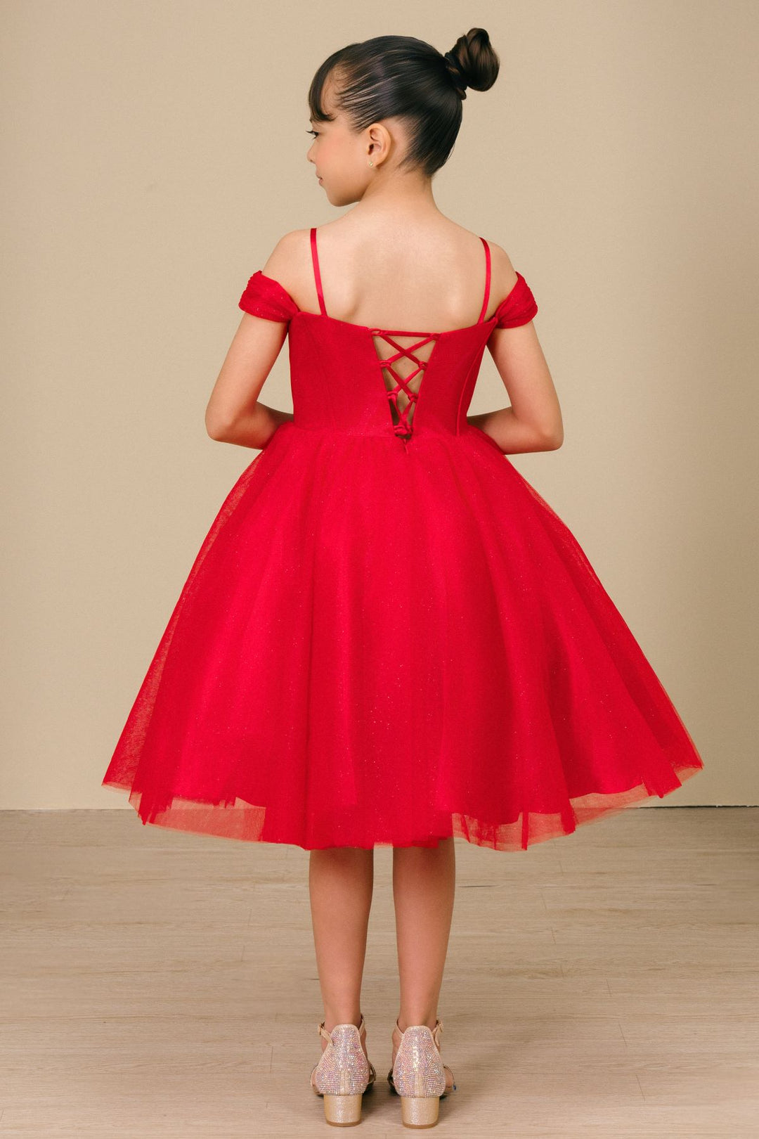 Girls Off Shoulder Tea Length Dress by Cinderella Couture 8341