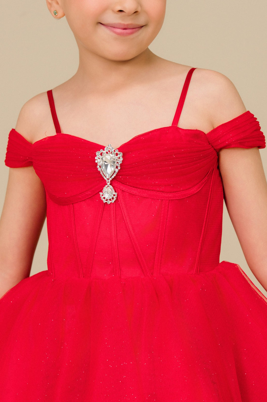 Girls Off Shoulder Tea Length Dress by Cinderella Couture 8341