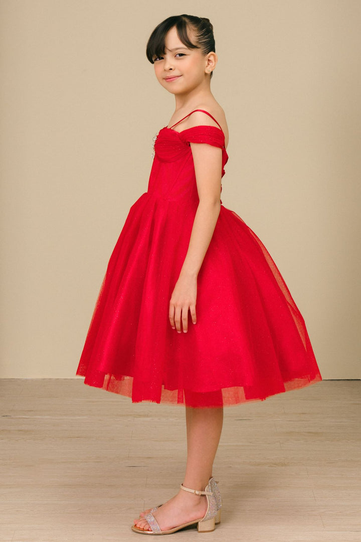 Girls Off Shoulder Tea Length Dress by Cinderella Couture 8341