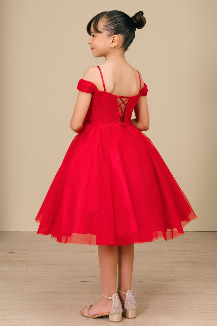 Girls Off Shoulder Tea Length Dress by Cinderella Couture 8341