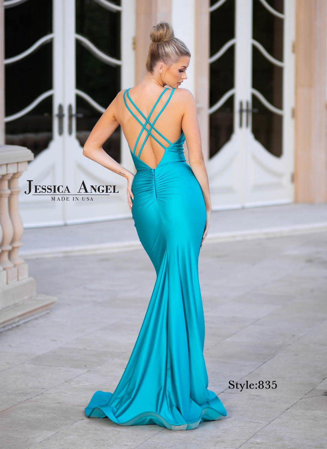 Jersey Fitted V-Neck Gown by Jessica Angel 835