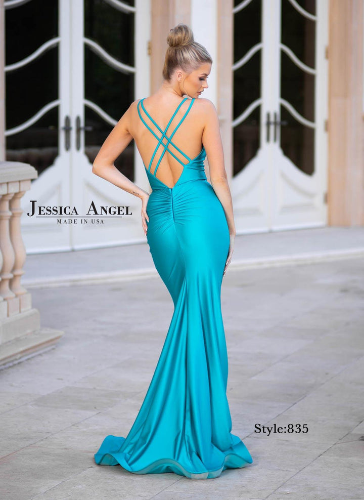 Jersey Fitted V-Neck Gown by Jessica Angel 835