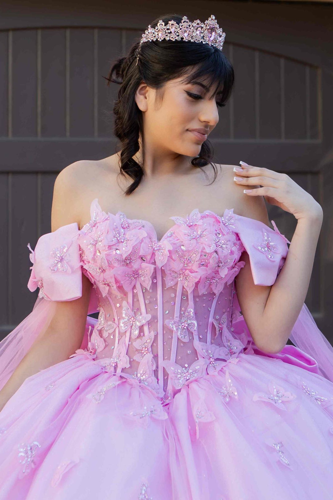 Cape Sleeve Ball Gown by Cinderella Couture 8350J