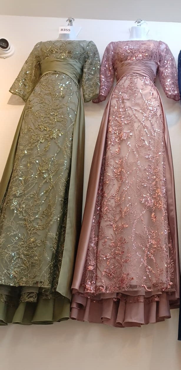 Embroidered 3/4 Sleeve Overskirt Gown by Lenovia 8355