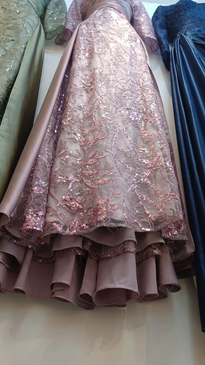 Embroidered 3/4 Sleeve Overskirt Gown by Lenovia 8355