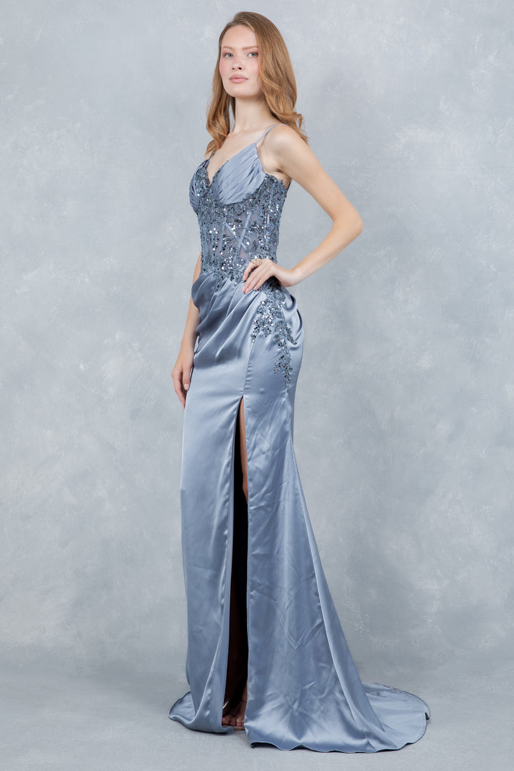 Applique Sleeveless Slit Gown by Cinderella Couture 8377J