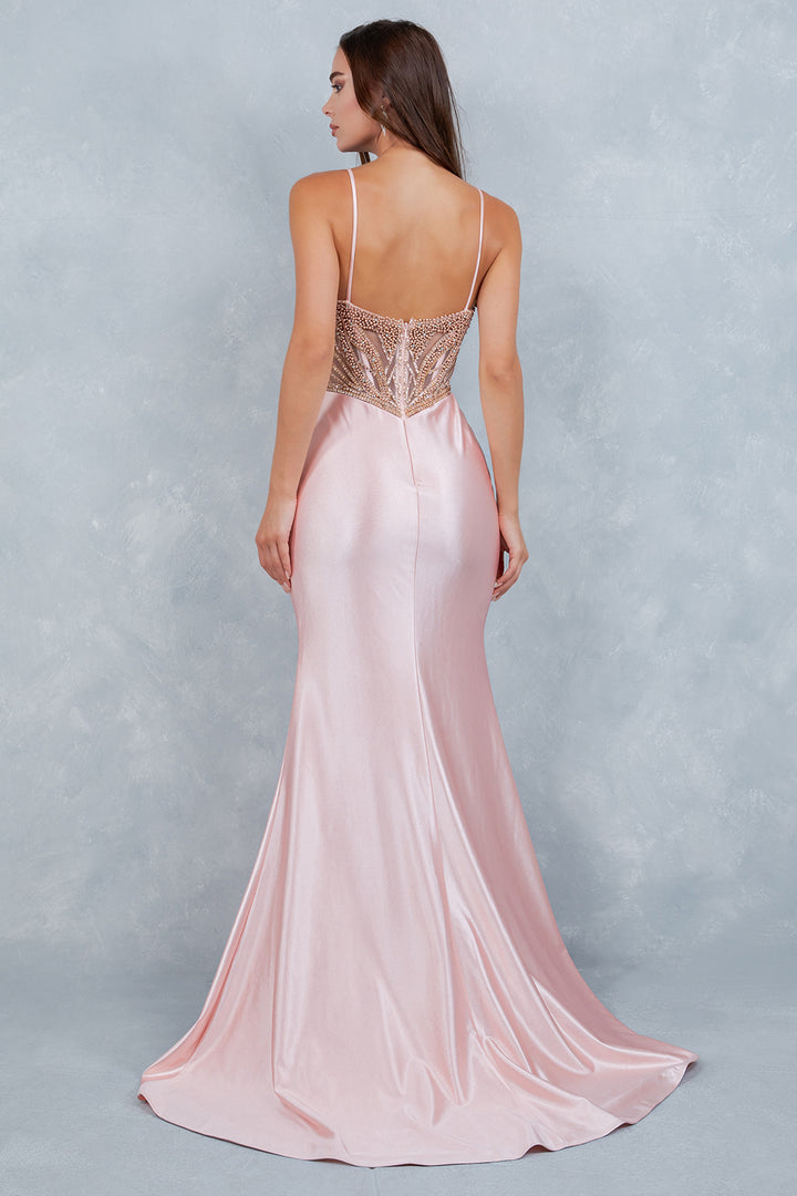 Satin V-Neck Slit Gown by Cinderella Couture 8379J