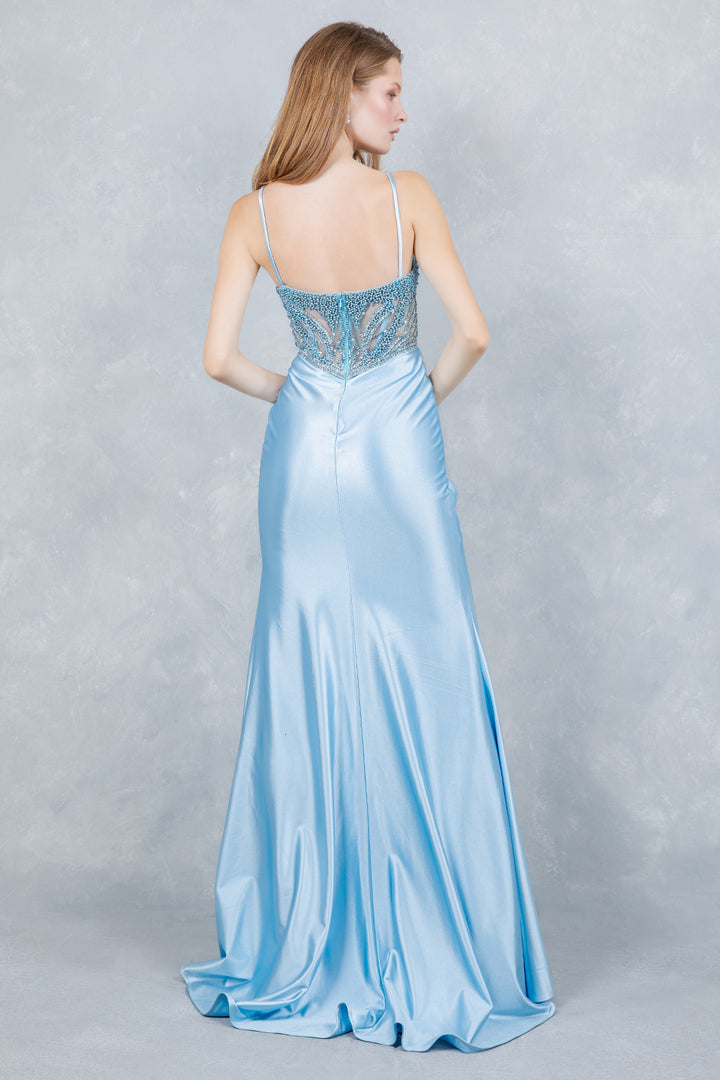 Satin V-Neck Slit Gown by Cinderella Couture 8379J