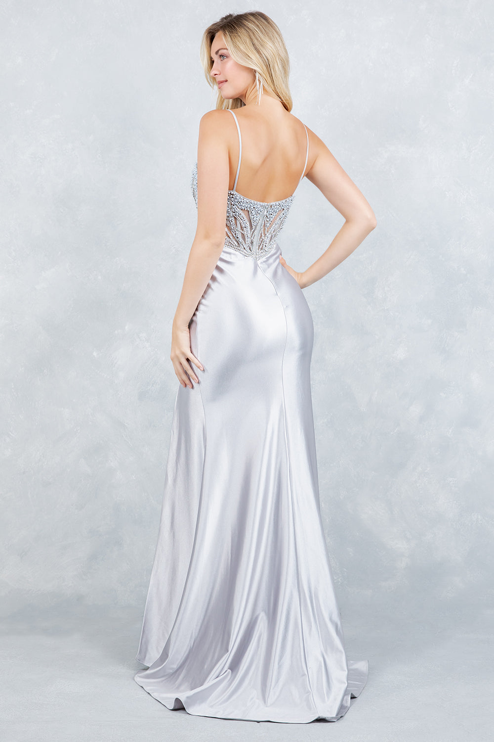 Satin V-Neck Slit Gown by Cinderella Couture 8379J