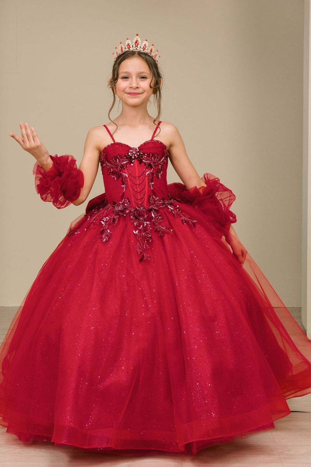 Girls Puff Sleeve Gown by Cinderella Couture 8380