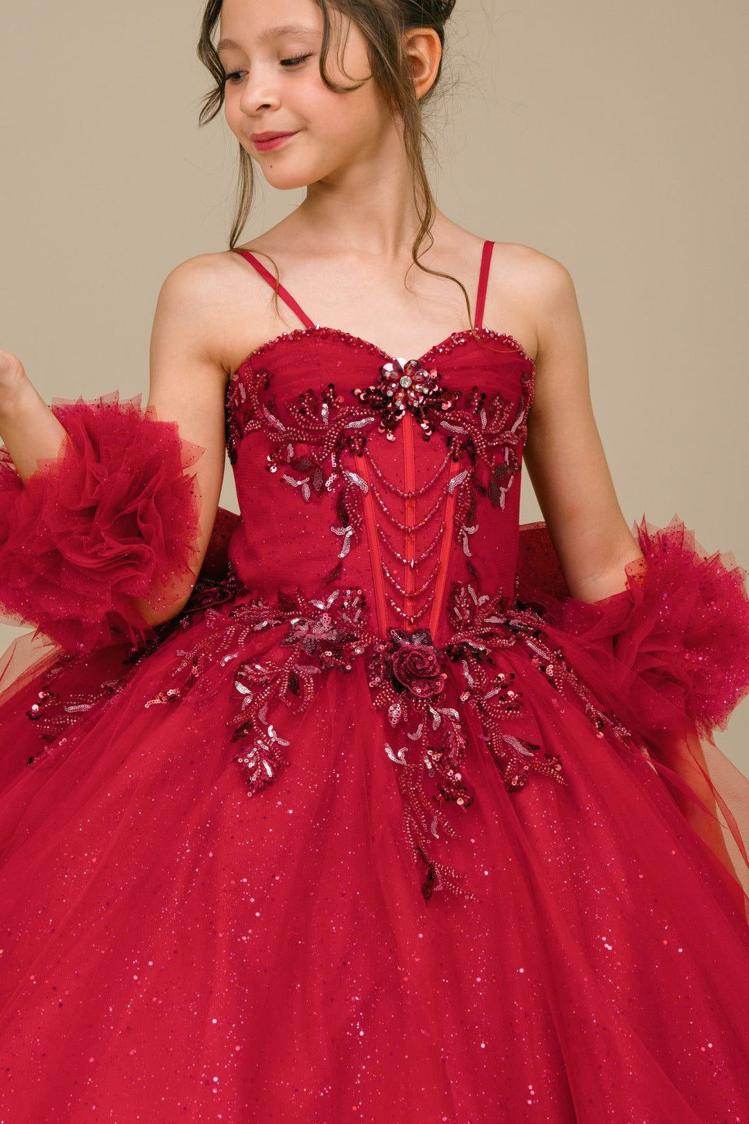 Girls Puff Sleeve Gown by Cinderella Couture 8380